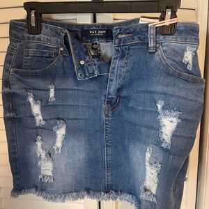 WAX Jean Distressed Denim Skirt - Medium Blue